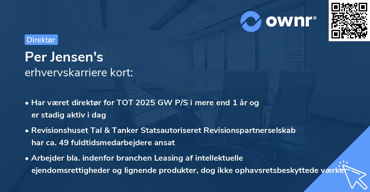 Per Jensen's erhvervskarriere kort