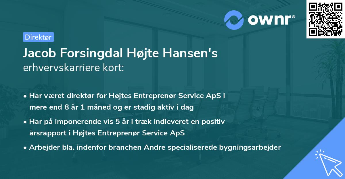 Jacob Forsingdal Højte Hansen's erhvervskarriere kort