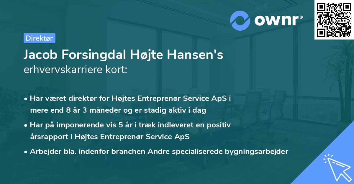 Jacob Forsingdal Højte Hansen's erhvervskarriere kort