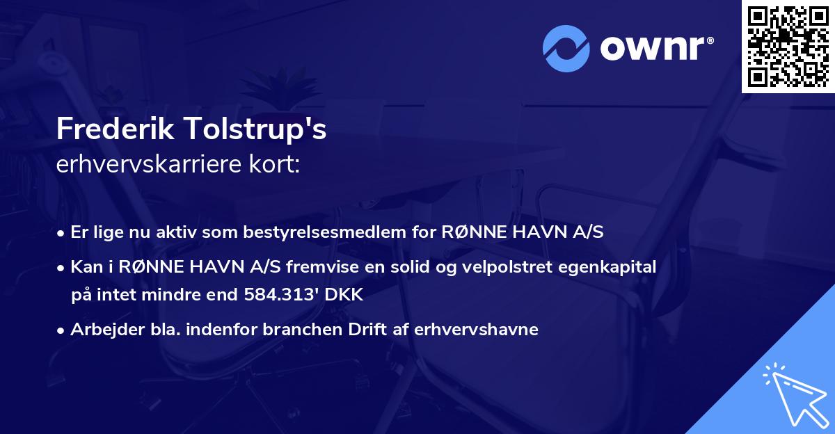 Frederik Tolstrup's erhvervskarriere kort