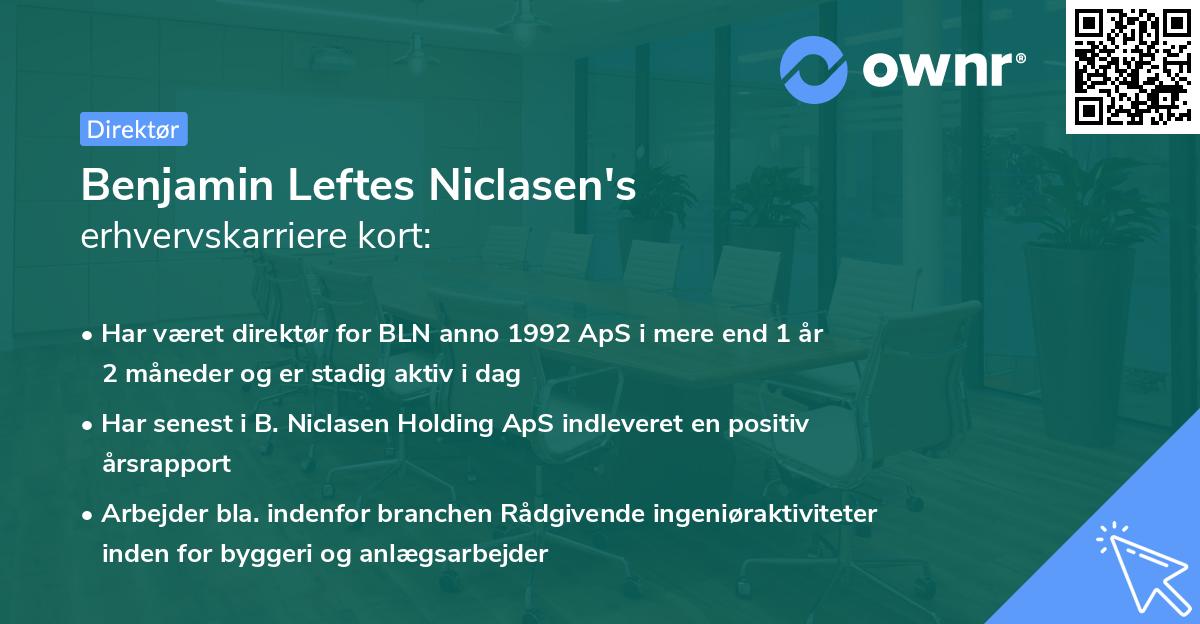 Benjamin Leftes Niclasen's erhvervskarriere kort