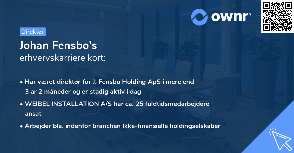 Johan Fensbo's erhvervskarriere kort