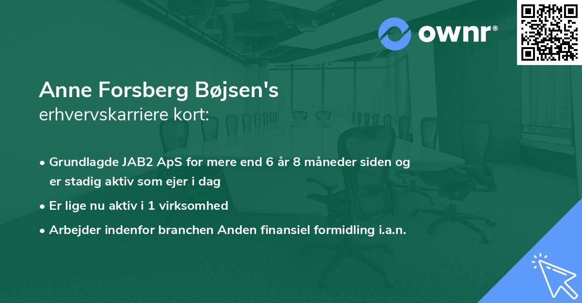 Anne Forsberg Bøjsen's erhvervskarriere kort