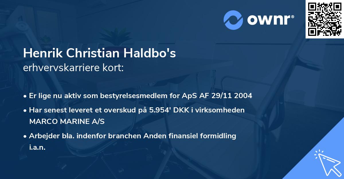 Henrik Christian Haldbo's erhvervskarriere kort