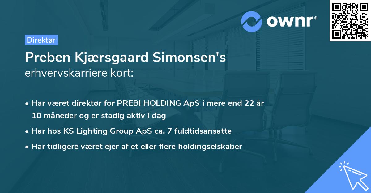 Preben Kjærsgaard Simonsen's erhvervskarriere kort