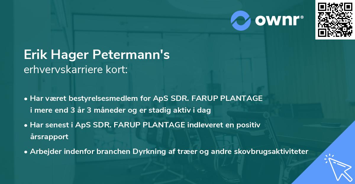 Erik Hager Petermann's erhvervskarriere kort