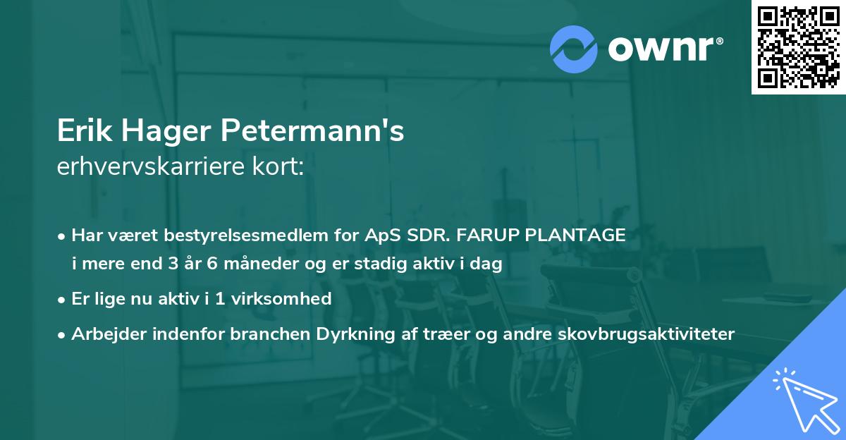 Erik Hager Petermann's erhvervskarriere kort