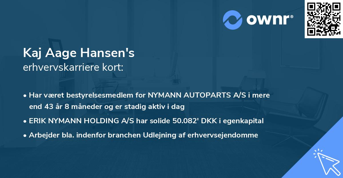 Kaj Aage Hansen's erhvervskarriere kort