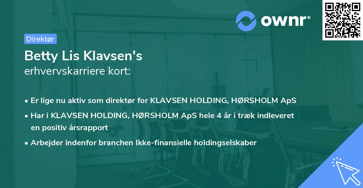 Betty Lis Klavsen's erhvervskarriere kort