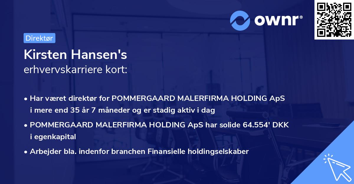 Kirsten Hansen's erhvervskarriere kort
