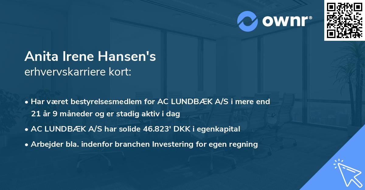 Anita Irene Hansen's erhvervskarriere kort