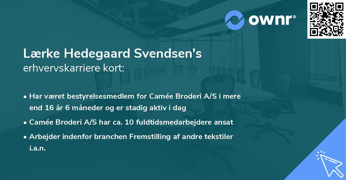 Lærke Hedegaard Svendsen's erhvervskarriere kort