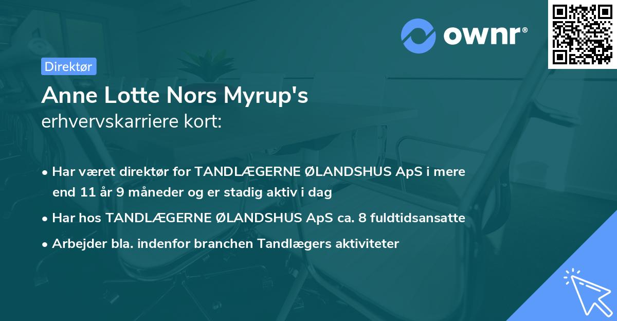 Anne Lotte Nors Myrup's erhvervskarriere kort