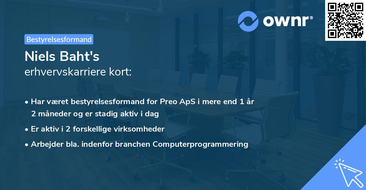 Niels Baht's erhvervskarriere kort