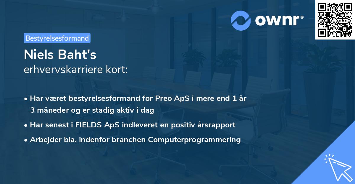 Niels Baht's erhvervskarriere kort