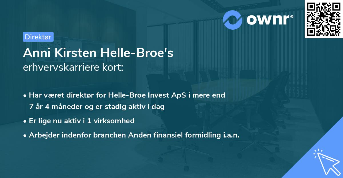Anni Kirsten Helle-Broe's erhvervskarriere kort