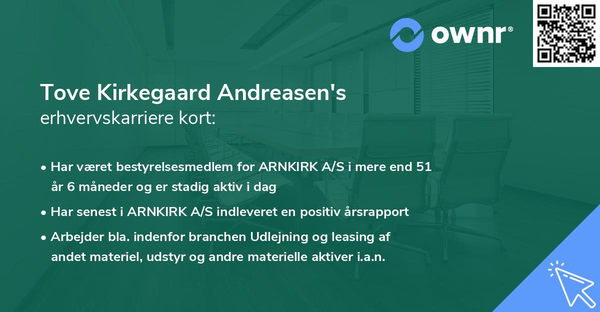 Tove Kirkegaard Andreasen's erhvervskarriere kort