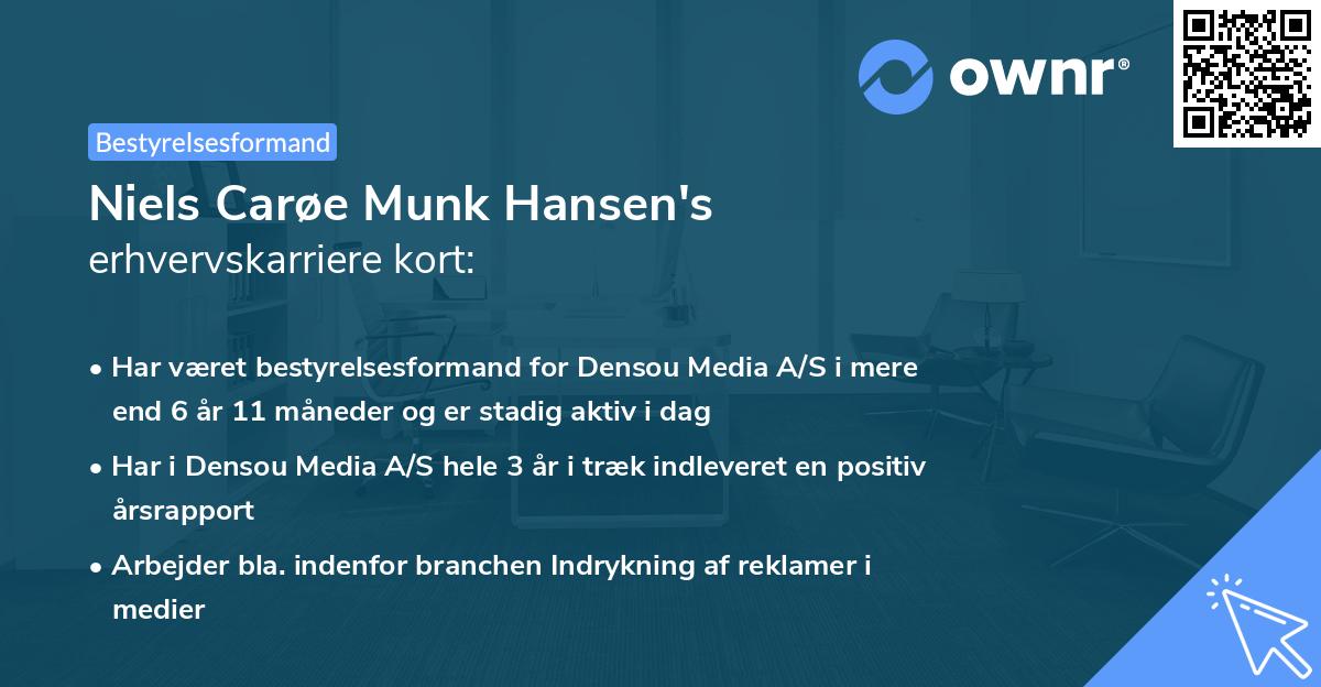 Niels Carøe Munk Hansen's erhvervskarriere kort