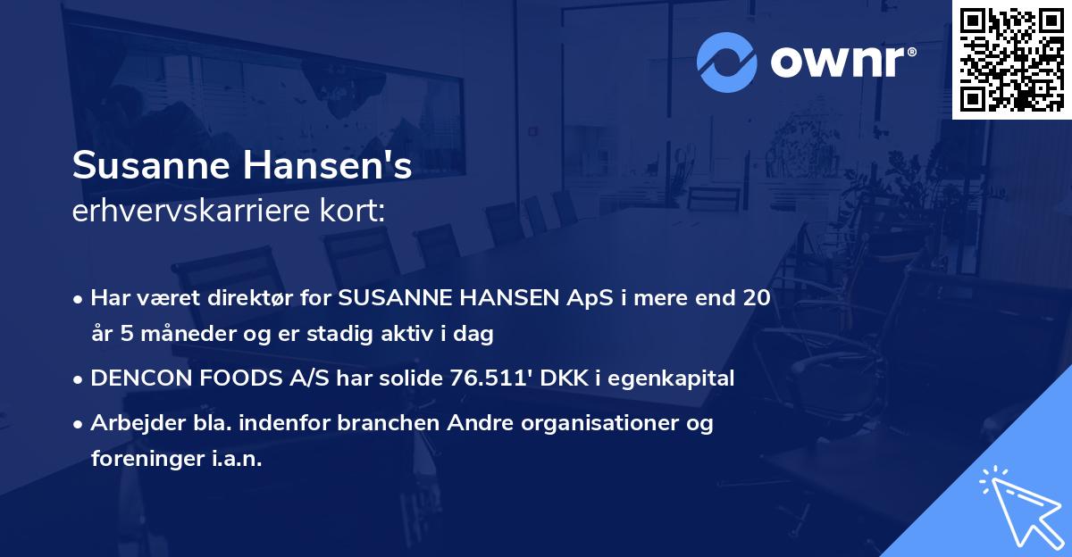 Susanne Hansen's erhvervskarriere kort