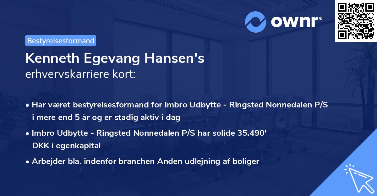 Kenneth Egevang Hansen's erhvervskarriere kort