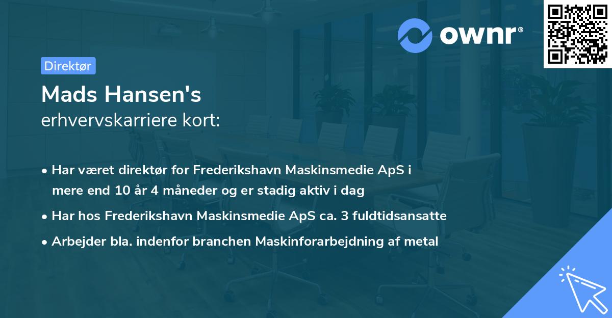 Mads Hansen's erhvervskarriere kort
