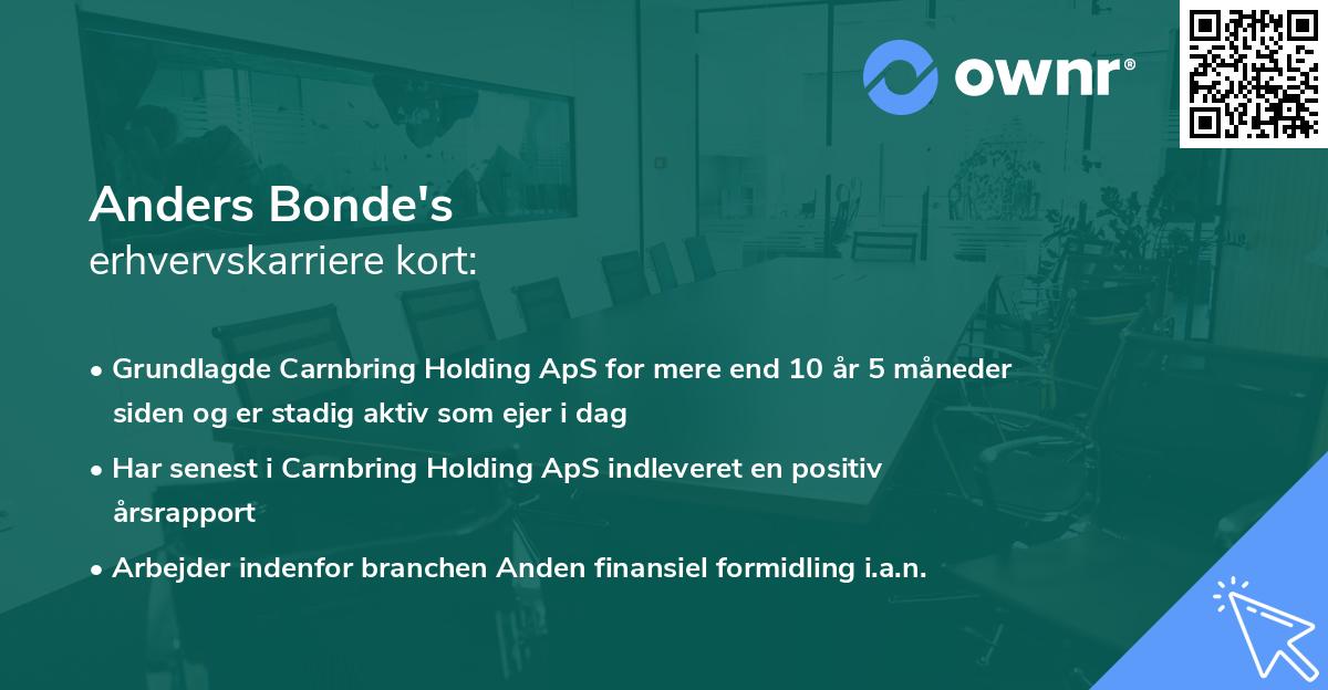 Anders Bonde's erhvervskarriere kort