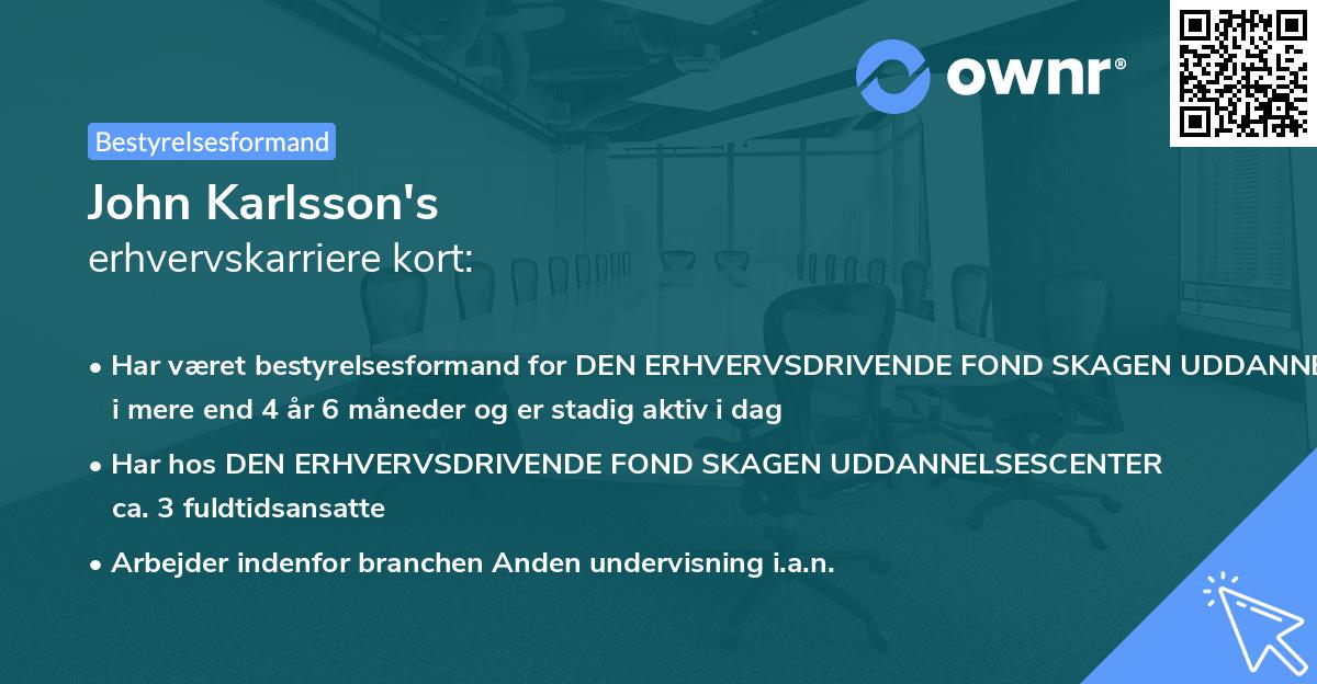 John Karlsson's erhvervskarriere kort