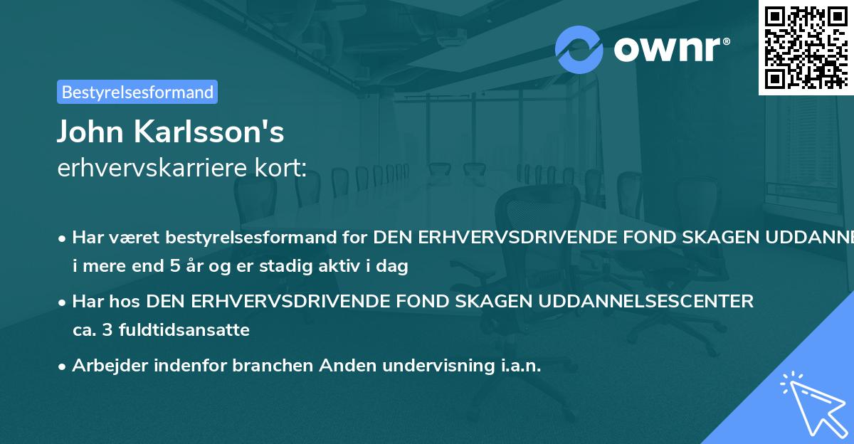 John Karlsson's erhvervskarriere kort