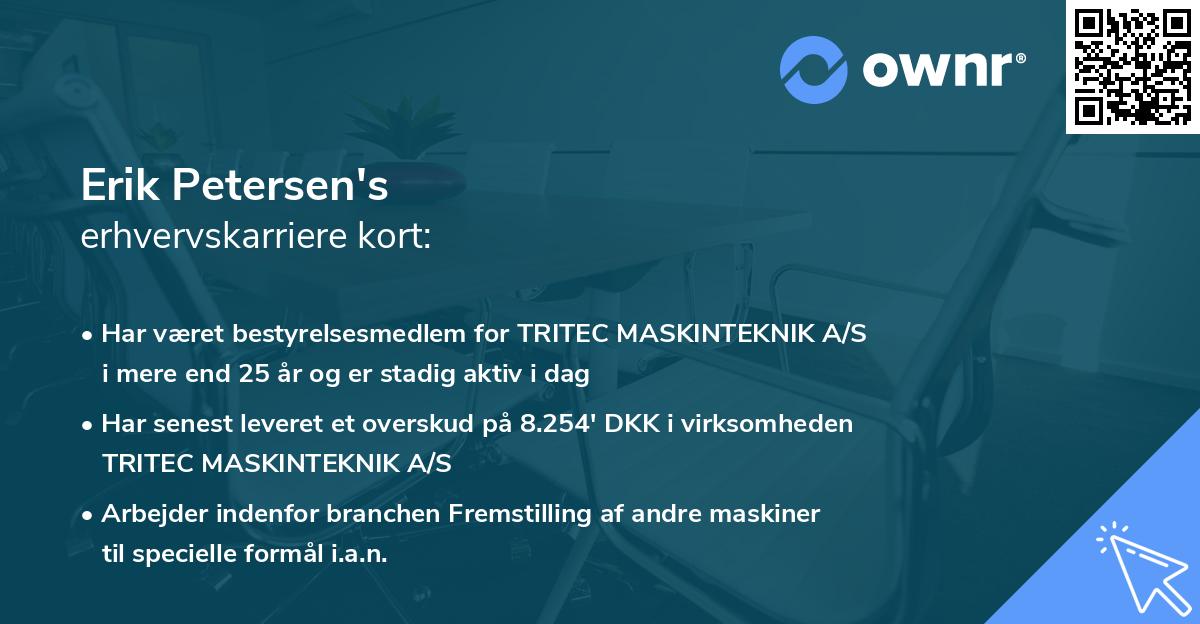 Erik Petersen's erhvervskarriere kort