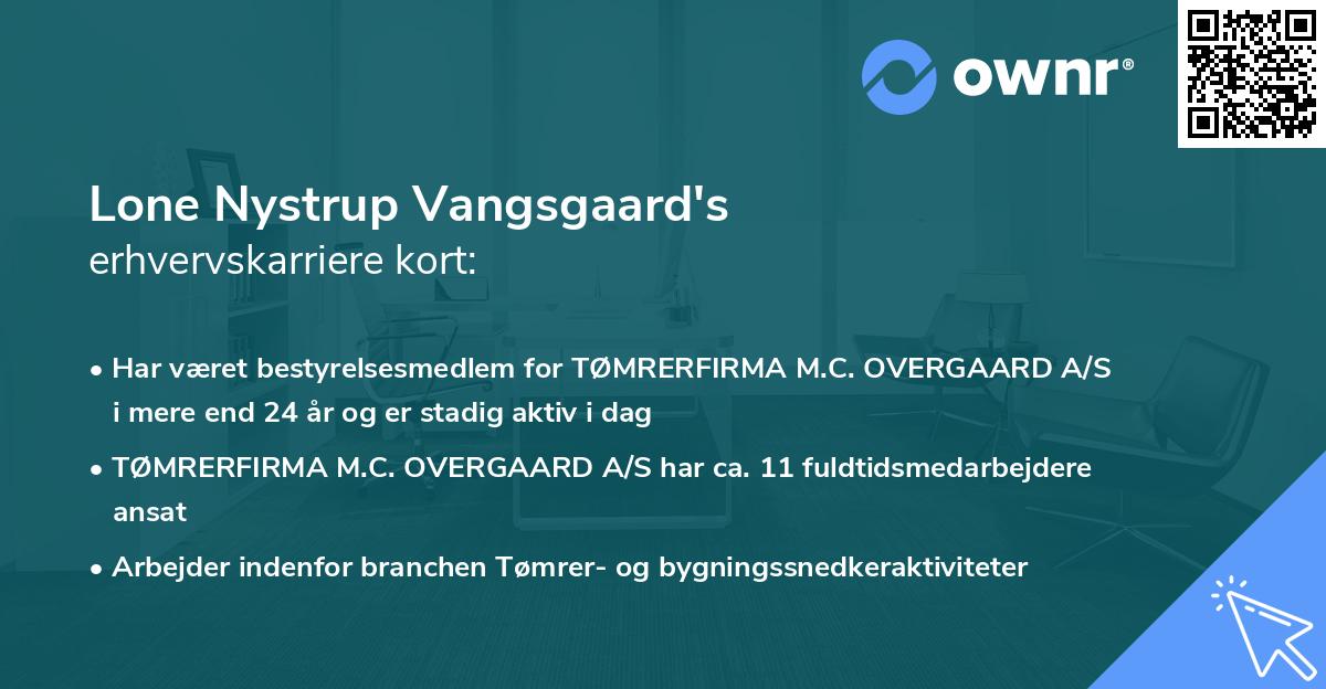Lone Nystrup Vangsgaard's erhvervskarriere kort