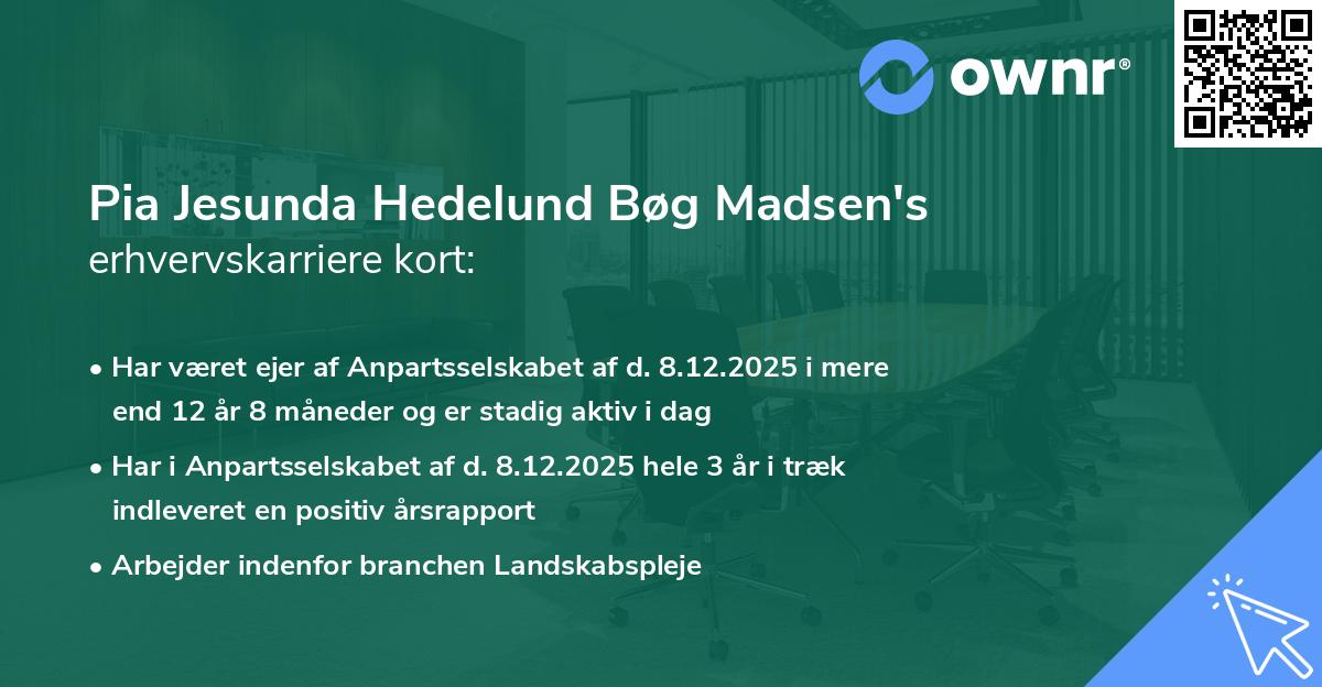 Pia Jesunda Hedelund Bøg Madsen's erhvervskarriere kort