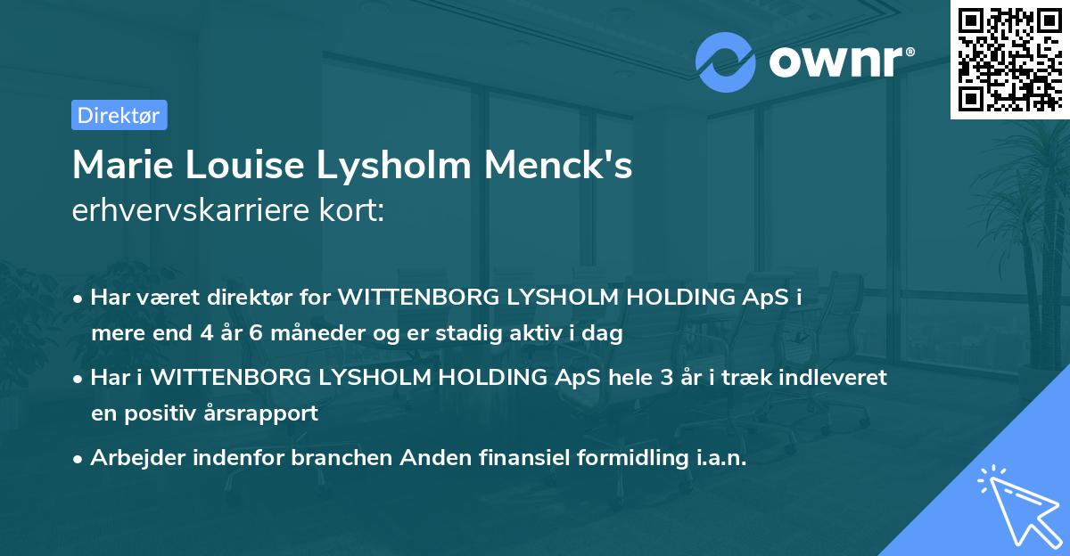 Marie Louise Lysholm Menck's erhvervskarriere kort