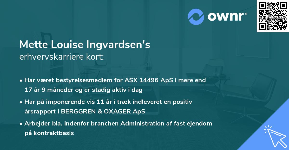 Mette Louise Ingvardsen's erhvervskarriere kort