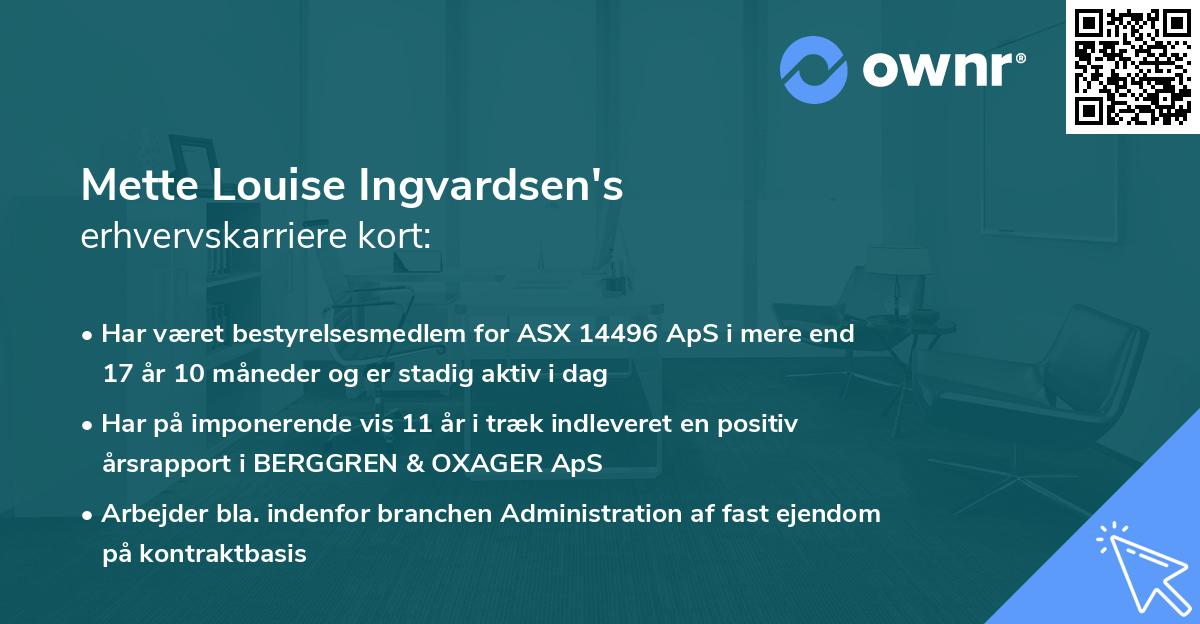Mette Louise Ingvardsen's erhvervskarriere kort