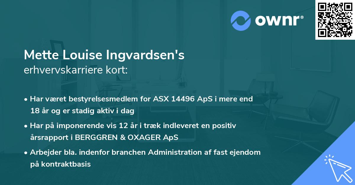 Mette Louise Ingvardsen's erhvervskarriere kort