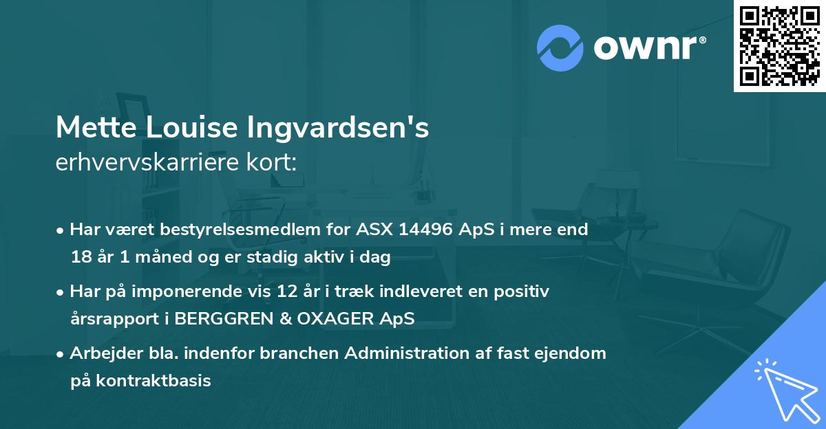 Mette Louise Ingvardsen's erhvervskarriere kort