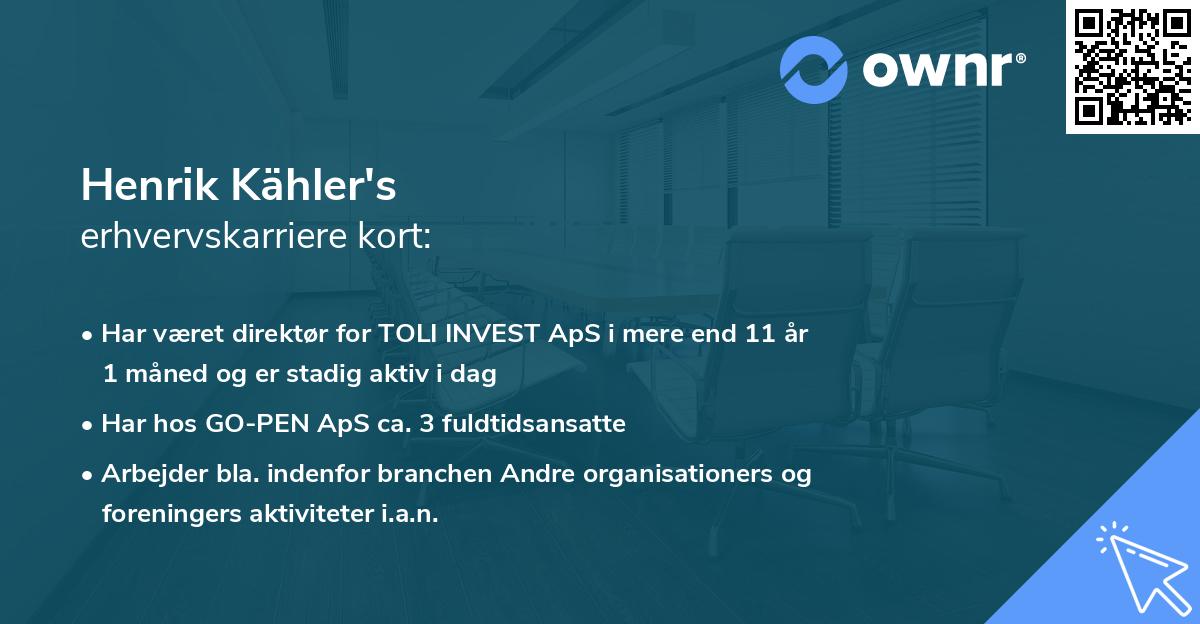 Henrik Kähler's erhvervskarriere kort