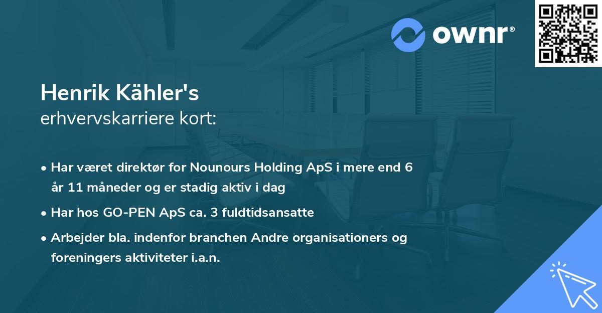 Henrik Kähler's erhvervskarriere kort