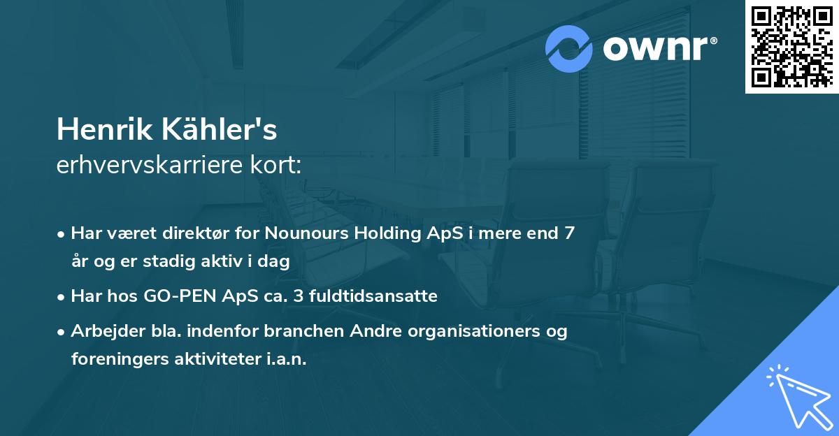 Henrik Kähler's erhvervskarriere kort