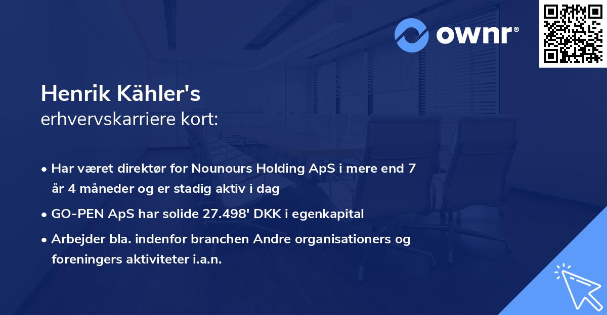 Henrik Kähler's erhvervskarriere kort