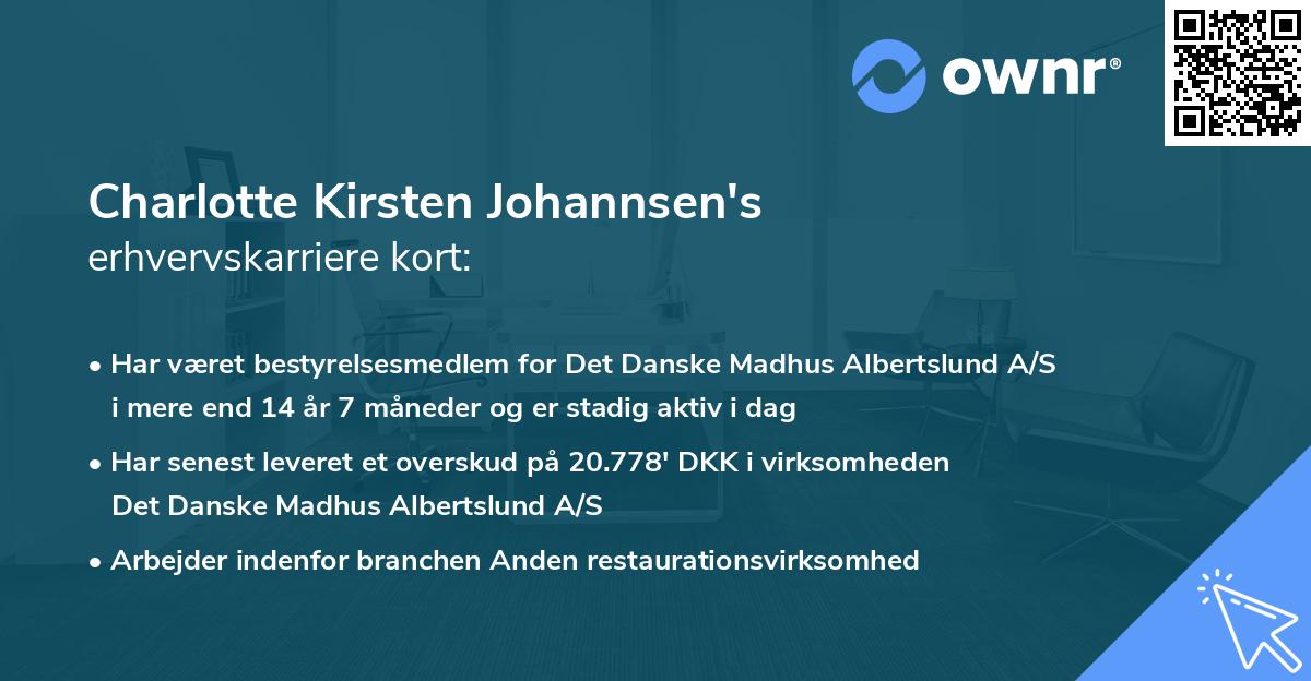 Charlotte Kirsten Johannsen's erhvervskarriere kort