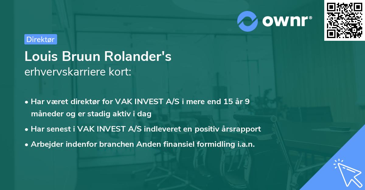 Louis Bruun Rolander's erhvervskarriere kort