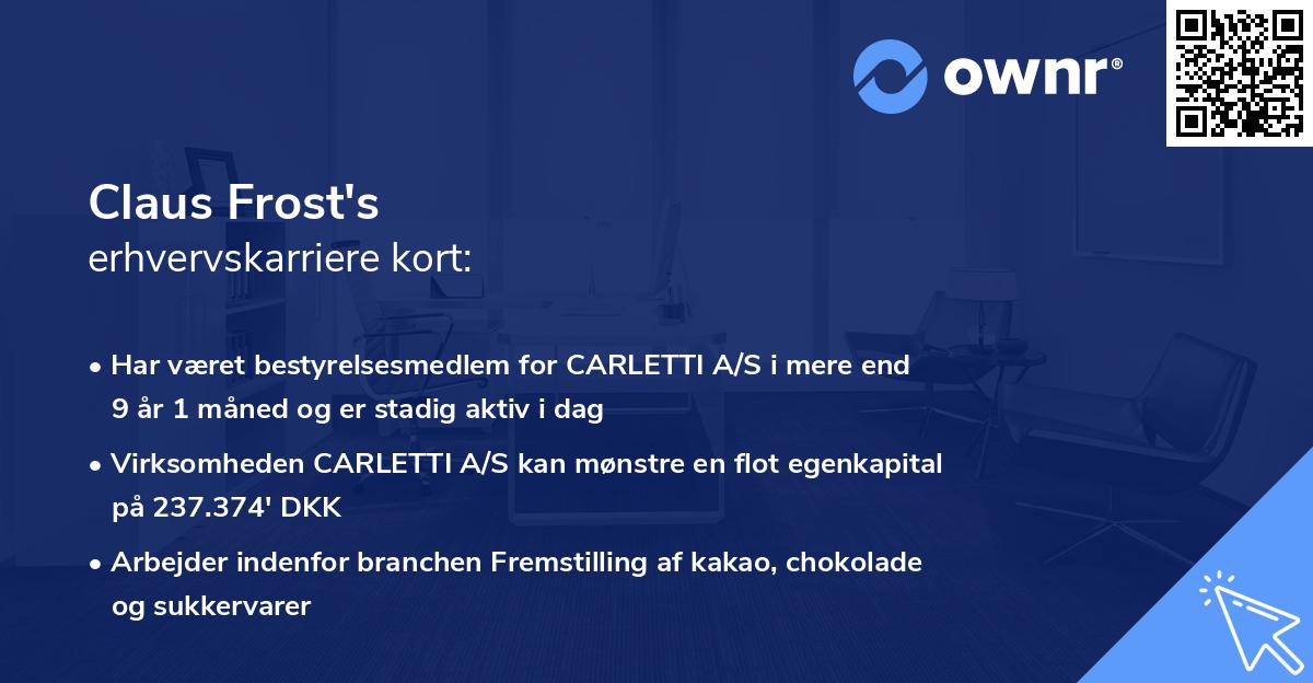 Claus Frost's erhvervskarriere kort