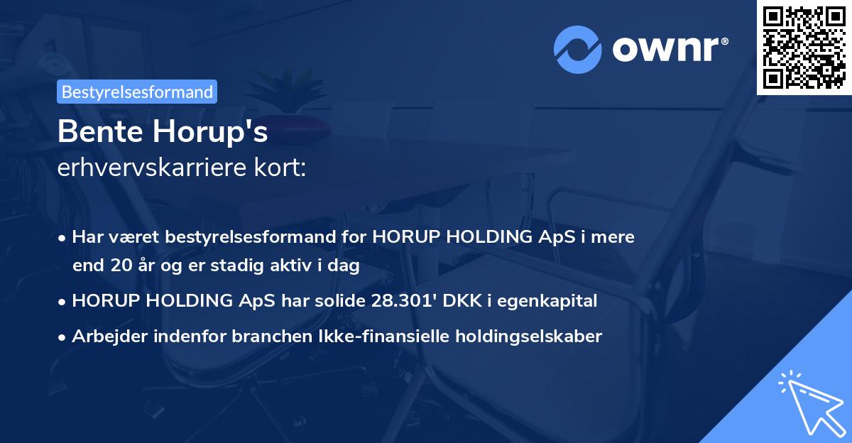 Bente Horup's erhvervskarriere kort