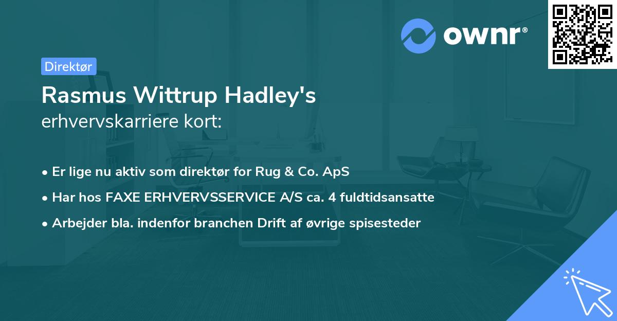 Rasmus Wittrup Hadley's erhvervskarriere kort