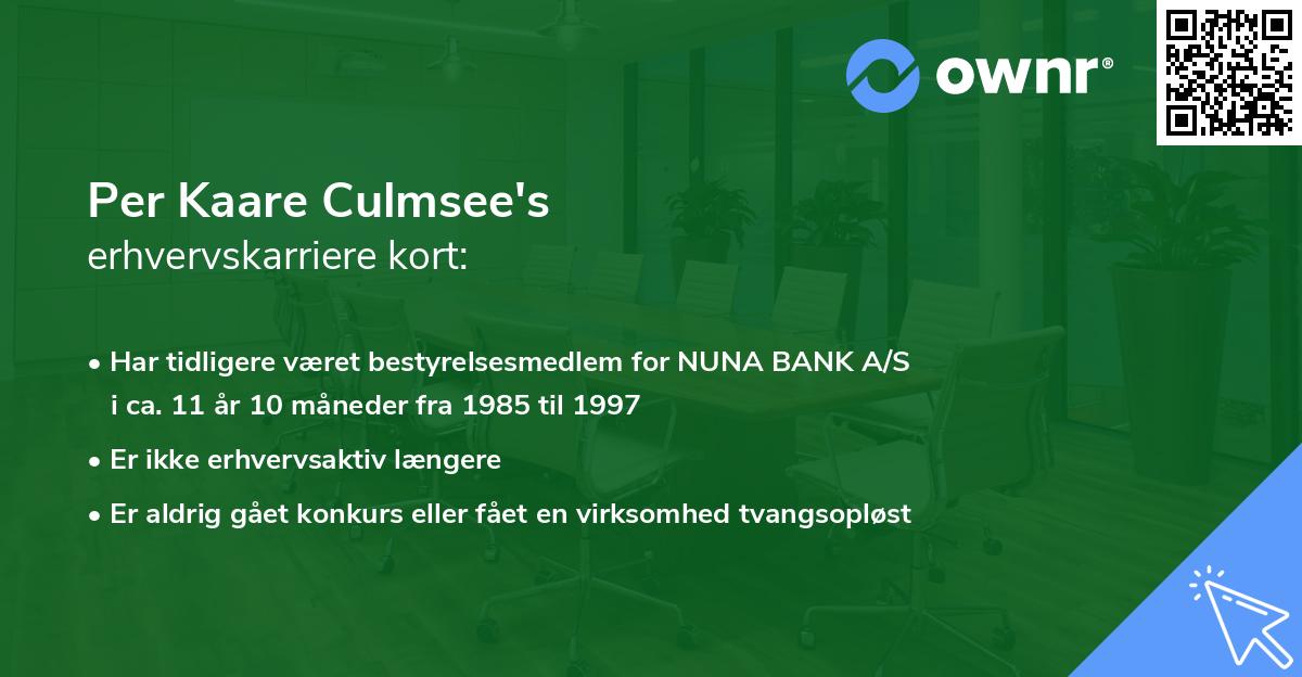 Per Kaare Culmsee's erhvervskarriere kort
