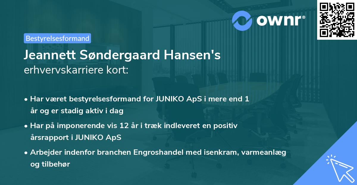 Jeannett Søndergaard Hansen's erhvervskarriere kort