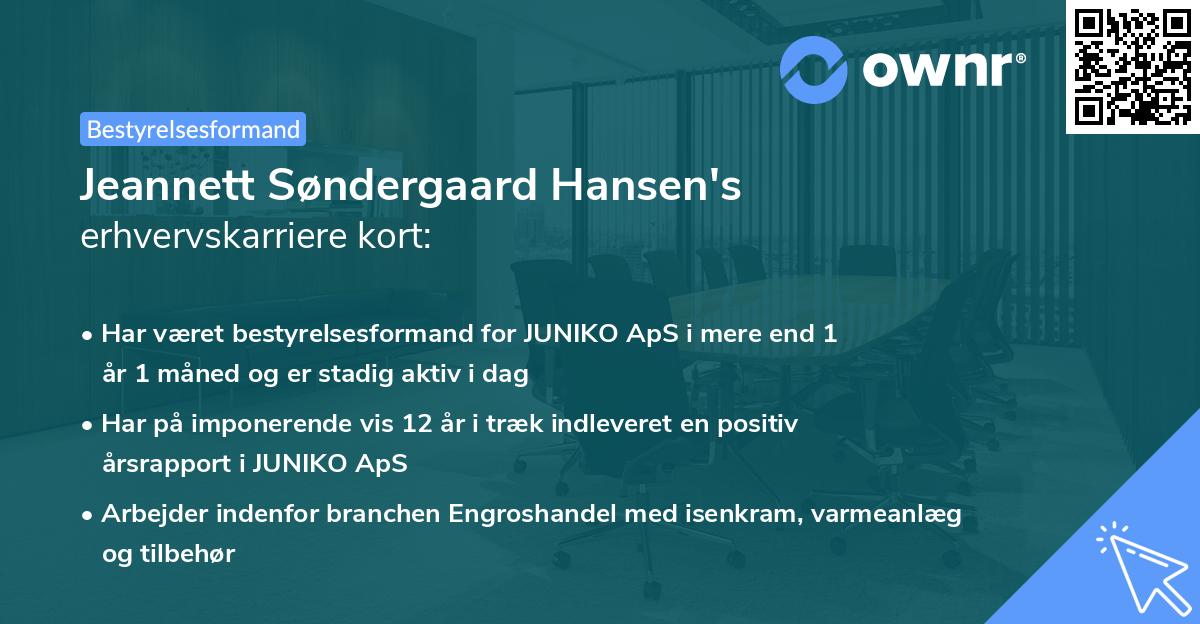 Jeannett Søndergaard Hansen's erhvervskarriere kort