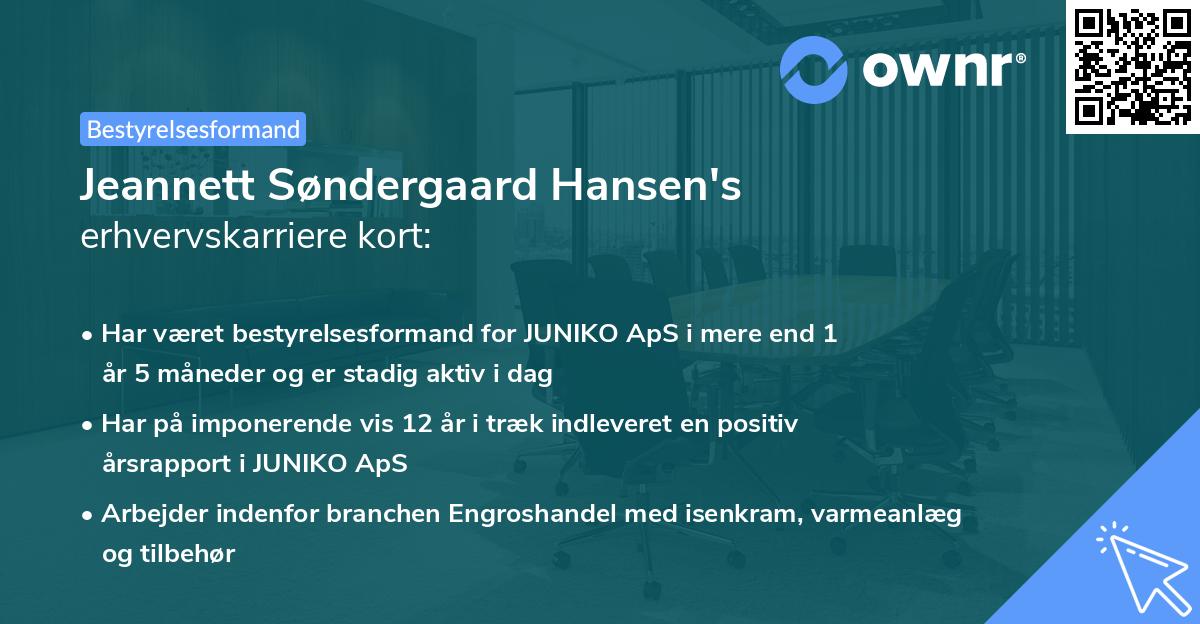 Jeannett Søndergaard Hansen's erhvervskarriere kort