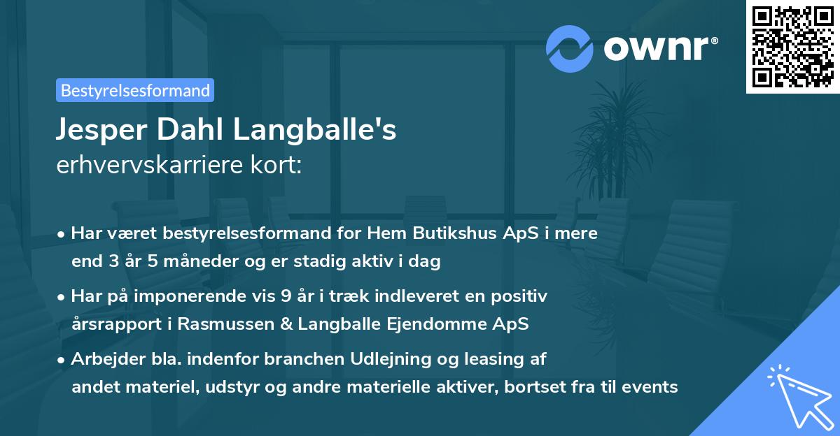 Jesper Dahl Langballe's erhvervskarriere kort